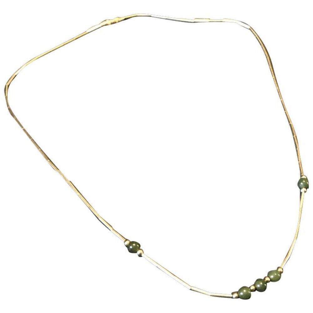 15.5” Vintage Simple Gold Tone with small Jade Beads Necklace